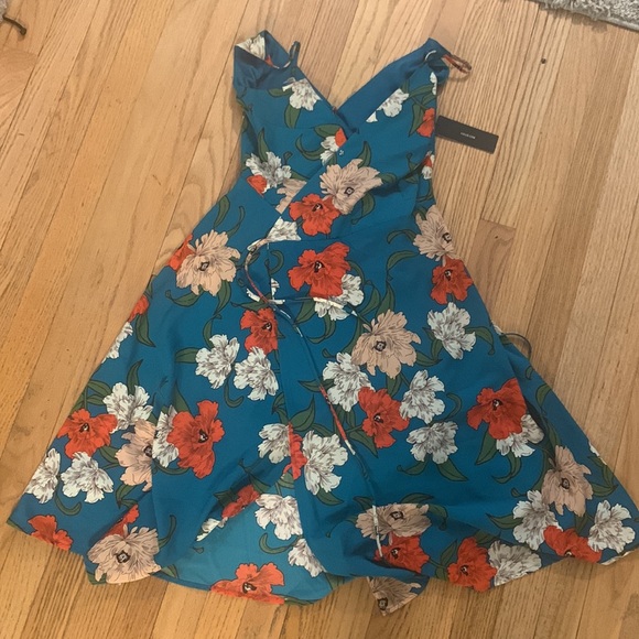 Lulus Teal Floral Wrap Dress - Picture 4 of 6